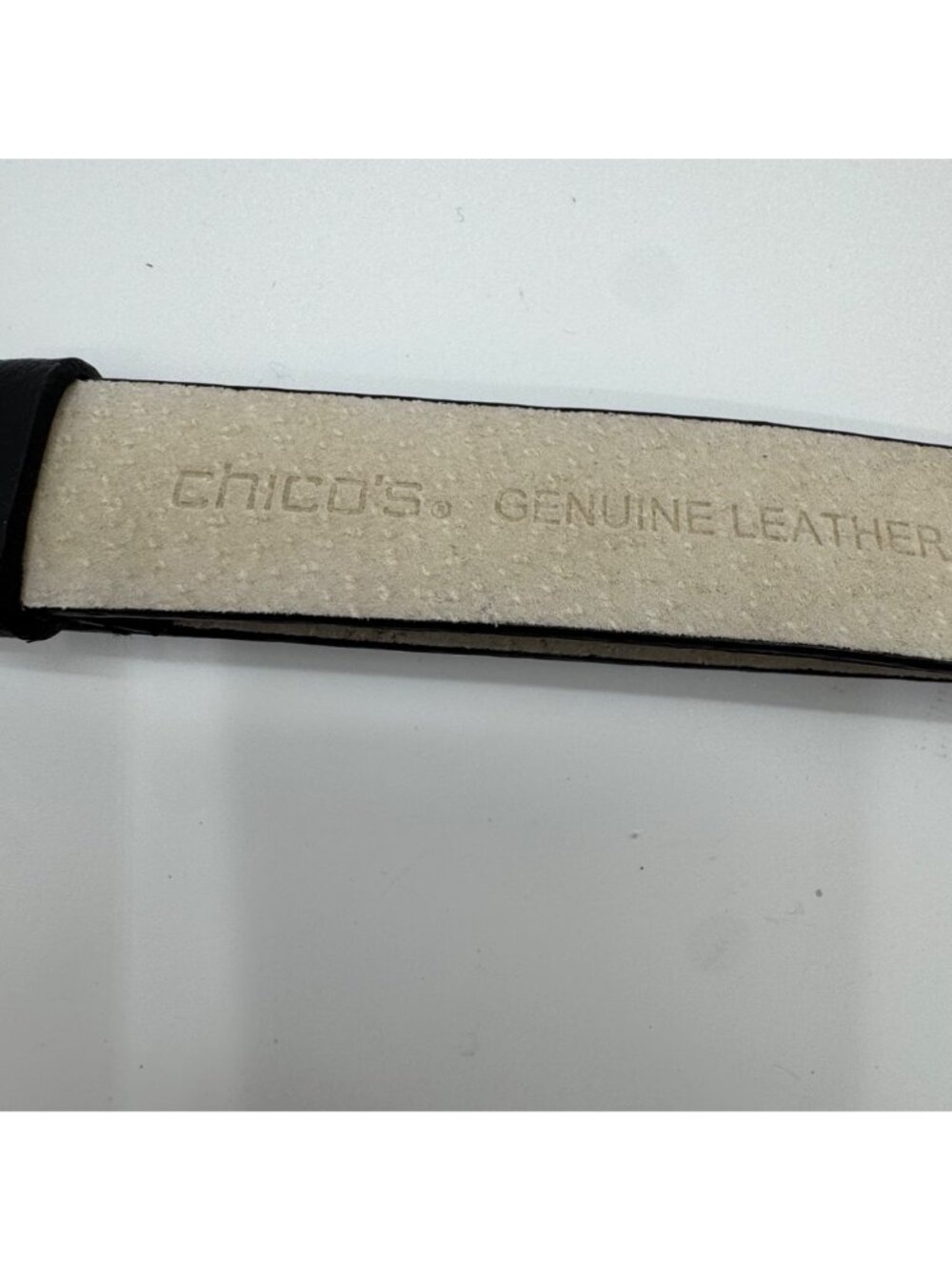 Chicos Genuine Leather Black Belt With Gold-Tone Hammered Circle Buckle Accent - Picture 5 of 9